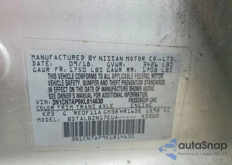2019 Nissan Versa S from USA, damaged, VIN 3N1CN7AP9KL814630